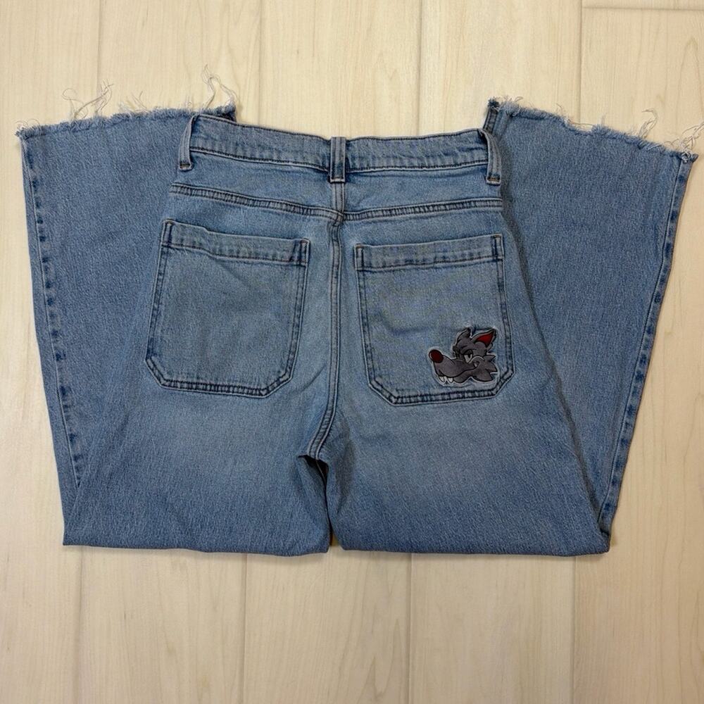 Hollister Men High Rise Embroidered Wolf Patch Super Baggy Skater Jeans Size 28